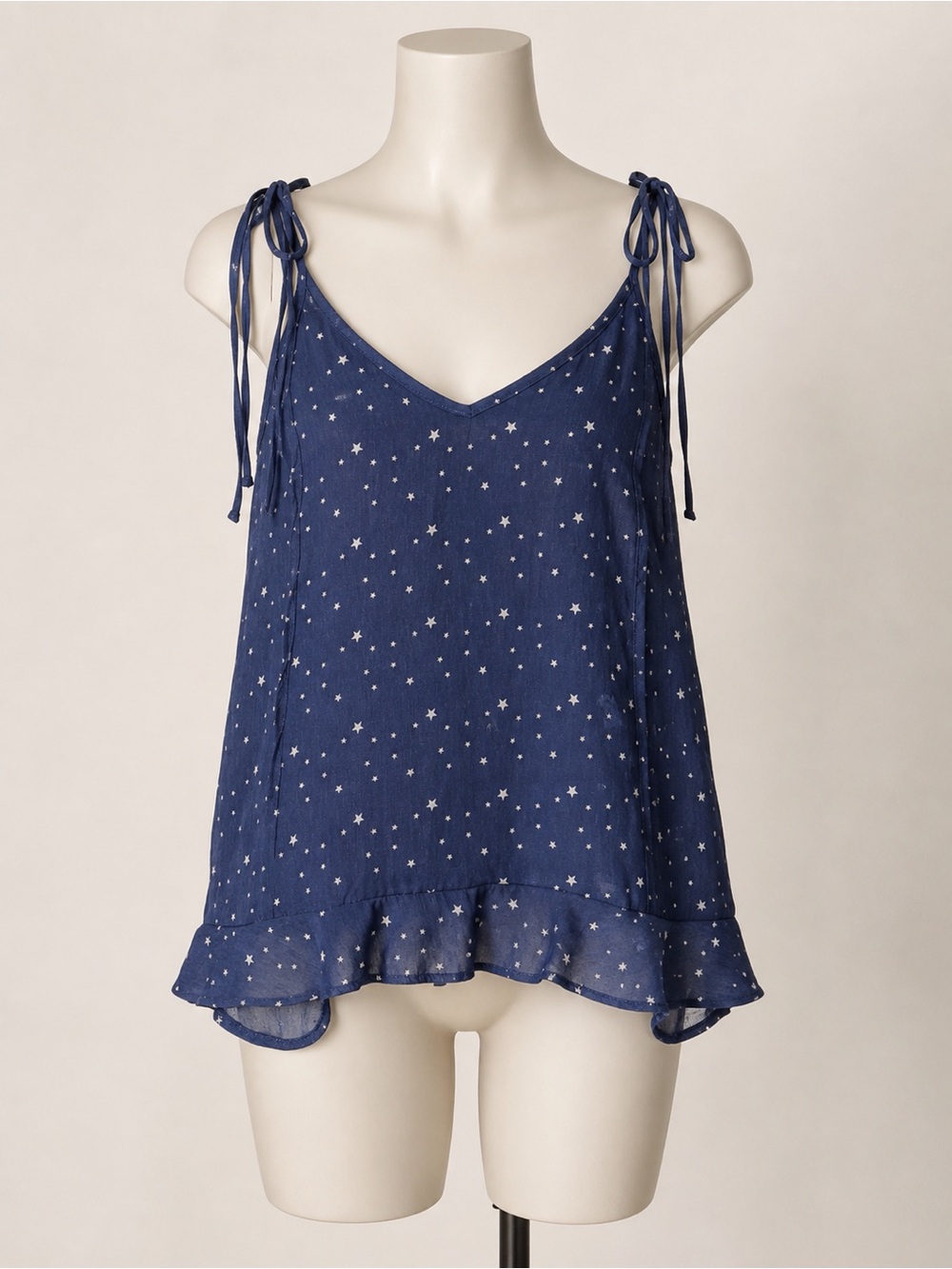 She + Sky Navy Star-Print Tie-Shoulder Cami